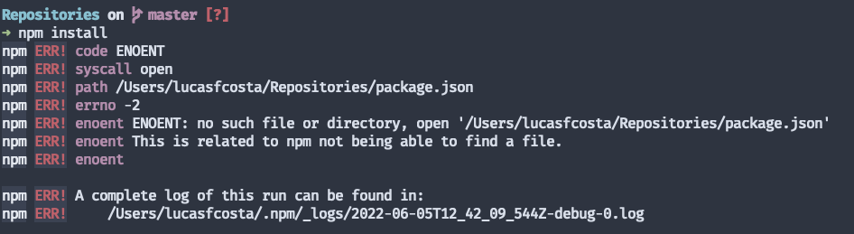 NPM telling you that you have tried to run npm install in a folder which does not contain a package.json